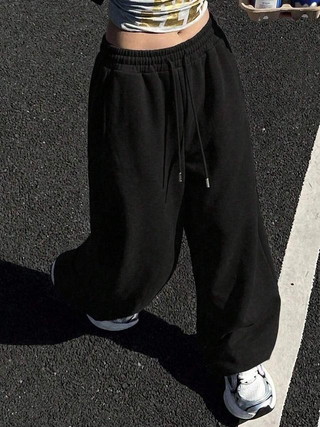 dazy women's solid color drawstring wide leg sweatpants