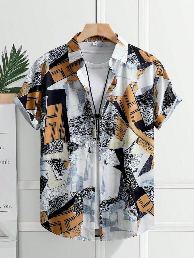 men's geometric print short sleeve casual shirt