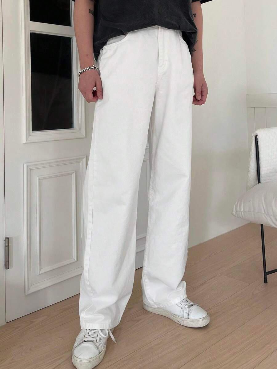 dazy men solid white casual relaxed fit jeans