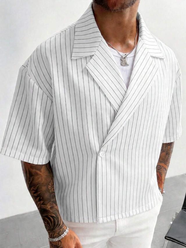 white striped loose short sleeve casual shirt