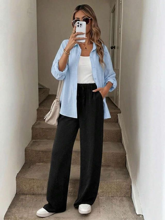 black wide-leg drawstring trousers