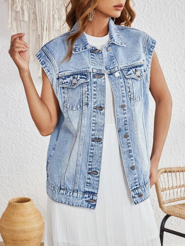 light wash denim sleeveless vest jacket