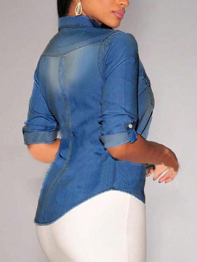 slim fit all-match women denim shirt