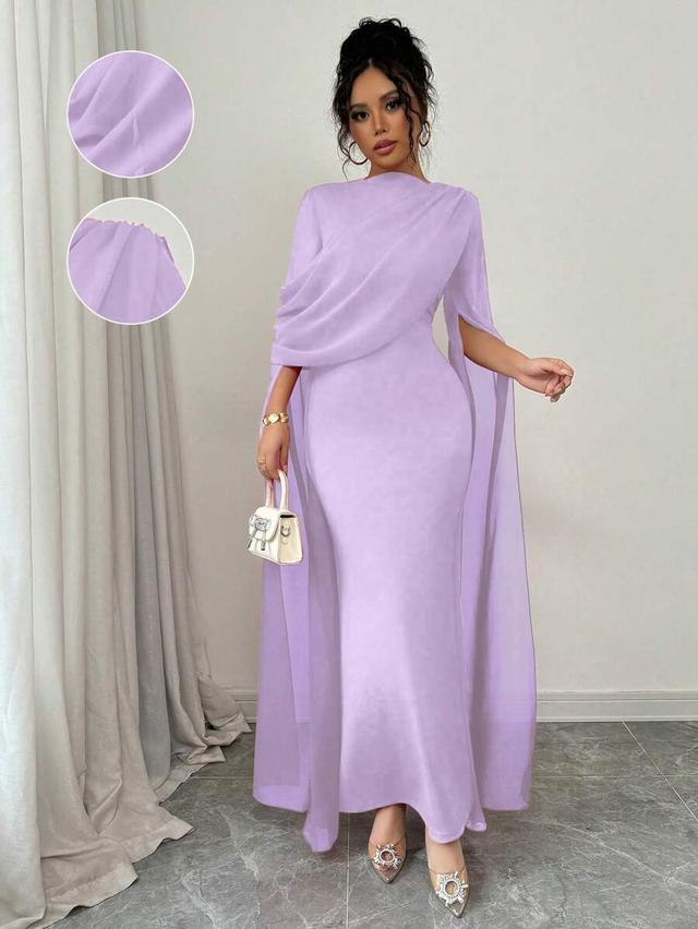lilac purple asymmetric shoulder mermaid party gown