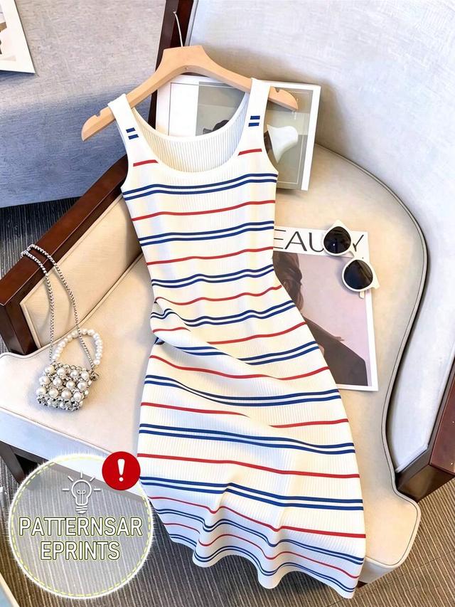 contrast color striped knit cami dress