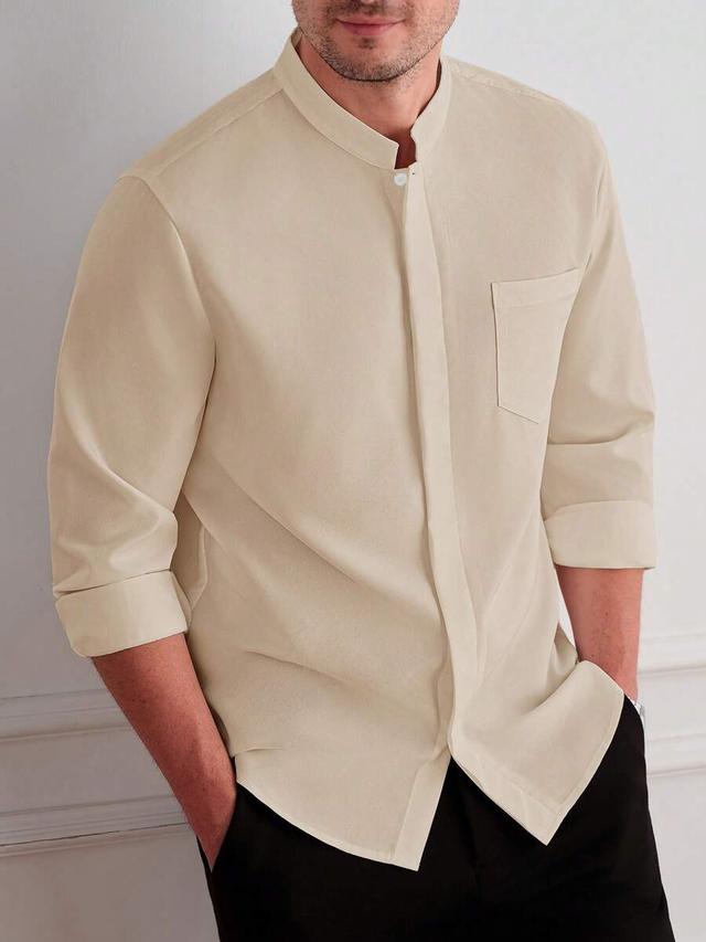 core aspect men's casual solid color minimalist long sleeve shirt