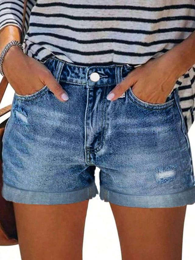 distressed blue denim cuffed shorts
