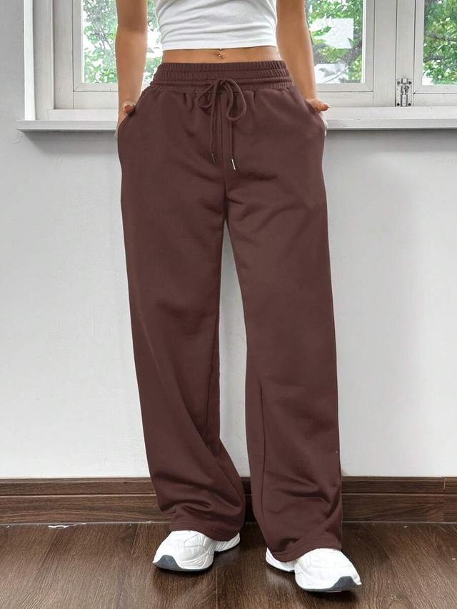 brown drawstring wide-leg casual sweatpants