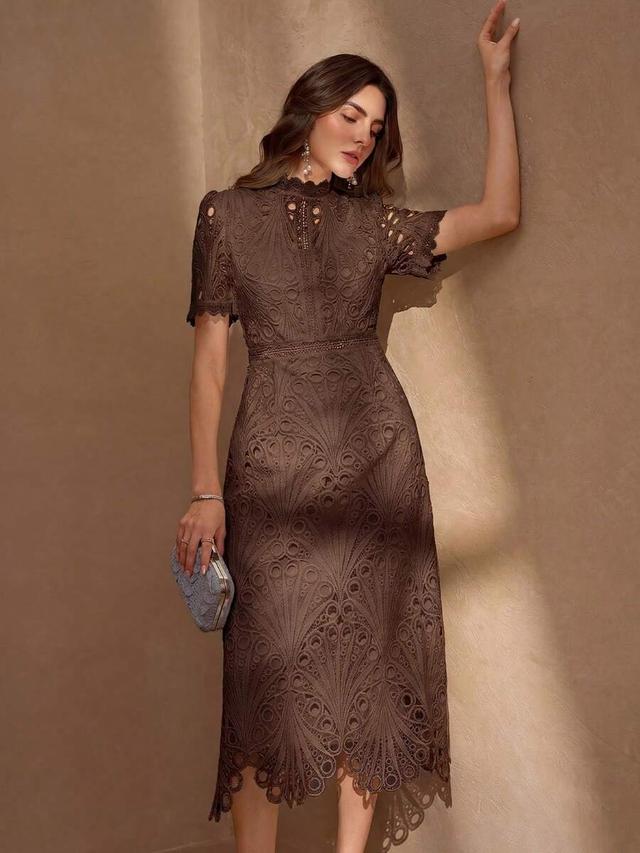 elegant back zipper round neck floral lace patchwork dress