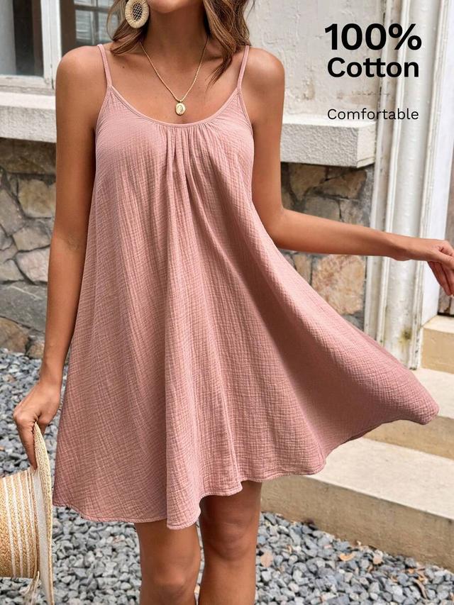 pink cotton gauze spaghetti strap shift dress