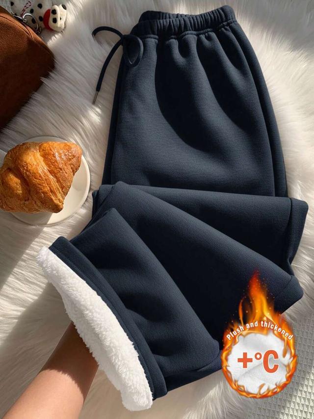 deep blue thermal lined loose sports pants