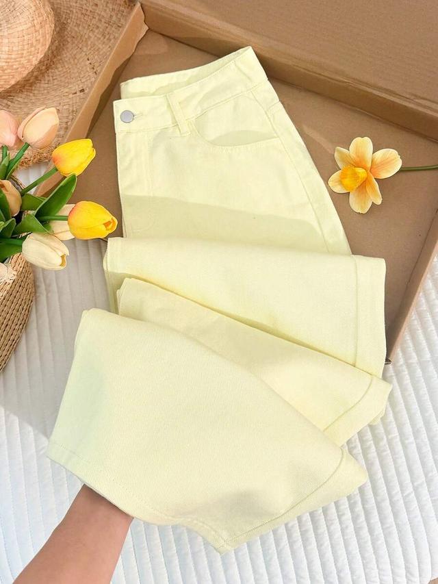 pale yellow denim loose fit casual jeans