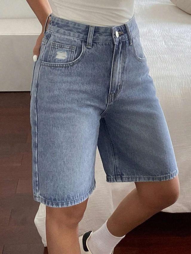 women's light wash denim bermuda shorts
