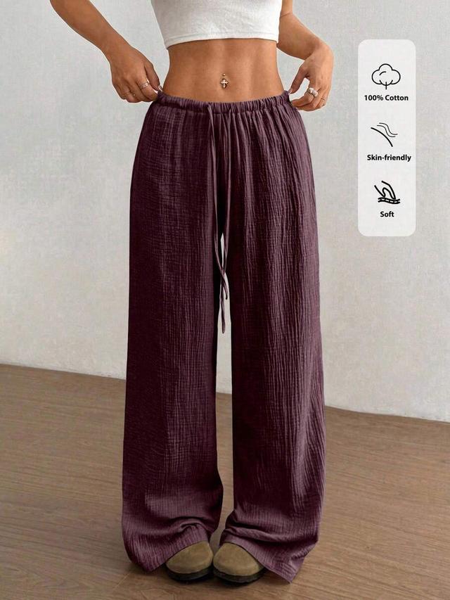 purple burgundy soft cotton gauze elastic waist casual pants