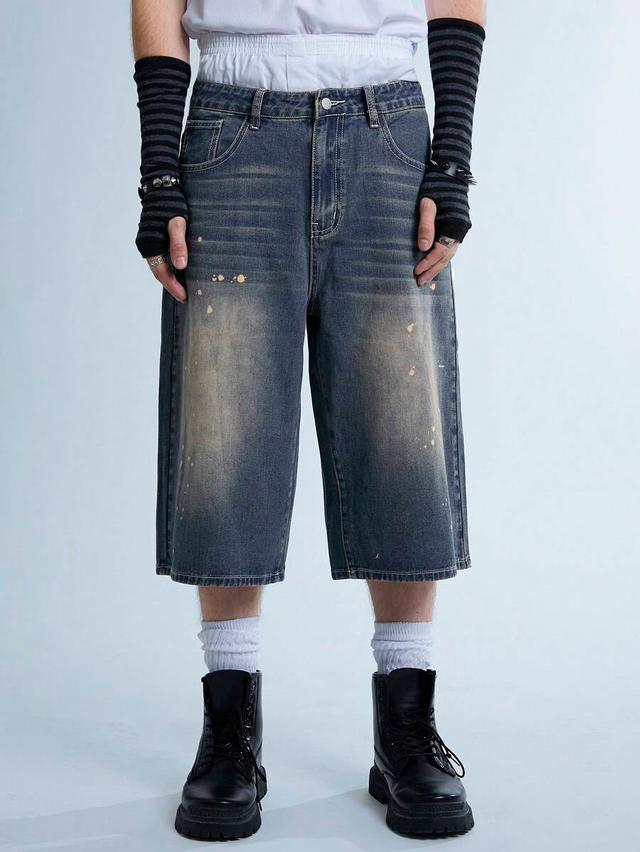 vintage y2k embroidered dark blue denim jorts