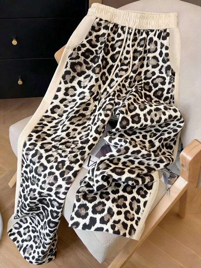 women's leopard print drawstring waist loose casual sweatpants