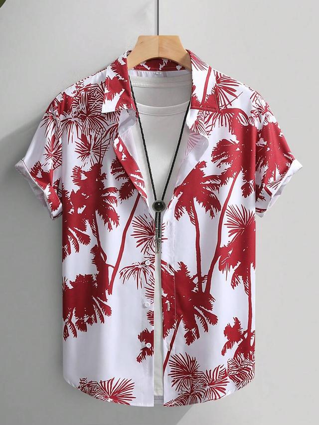 men's summer vacation palm tree print casual shirt