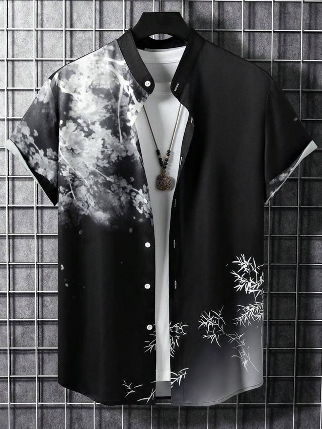 manfinity homme men plants print mandarin collar shirt