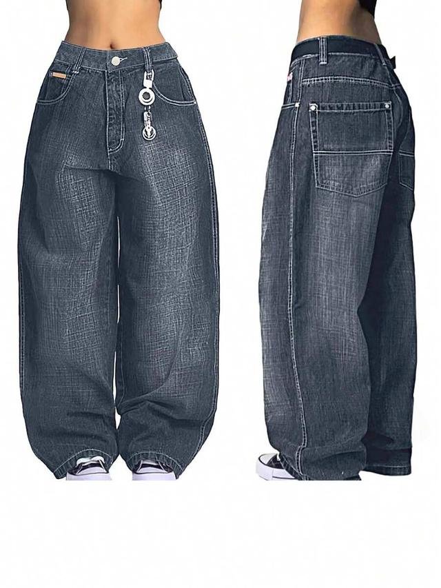 women's vintage wash baggy wide leg denim jeans