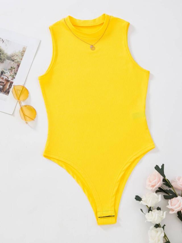 breezaya summer solid ribbed sleeveless bodysuit