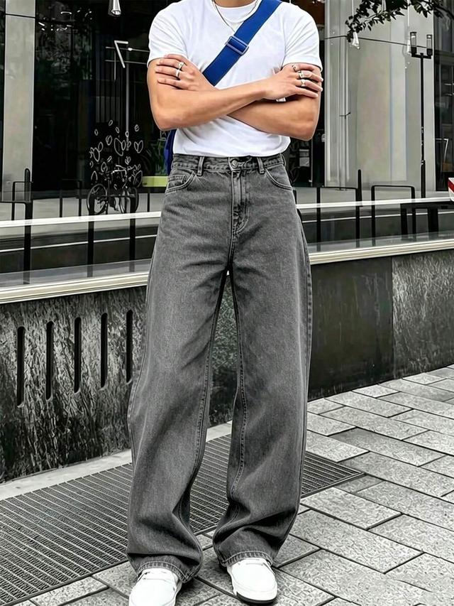 men's fashion retro loose wide leg jeans