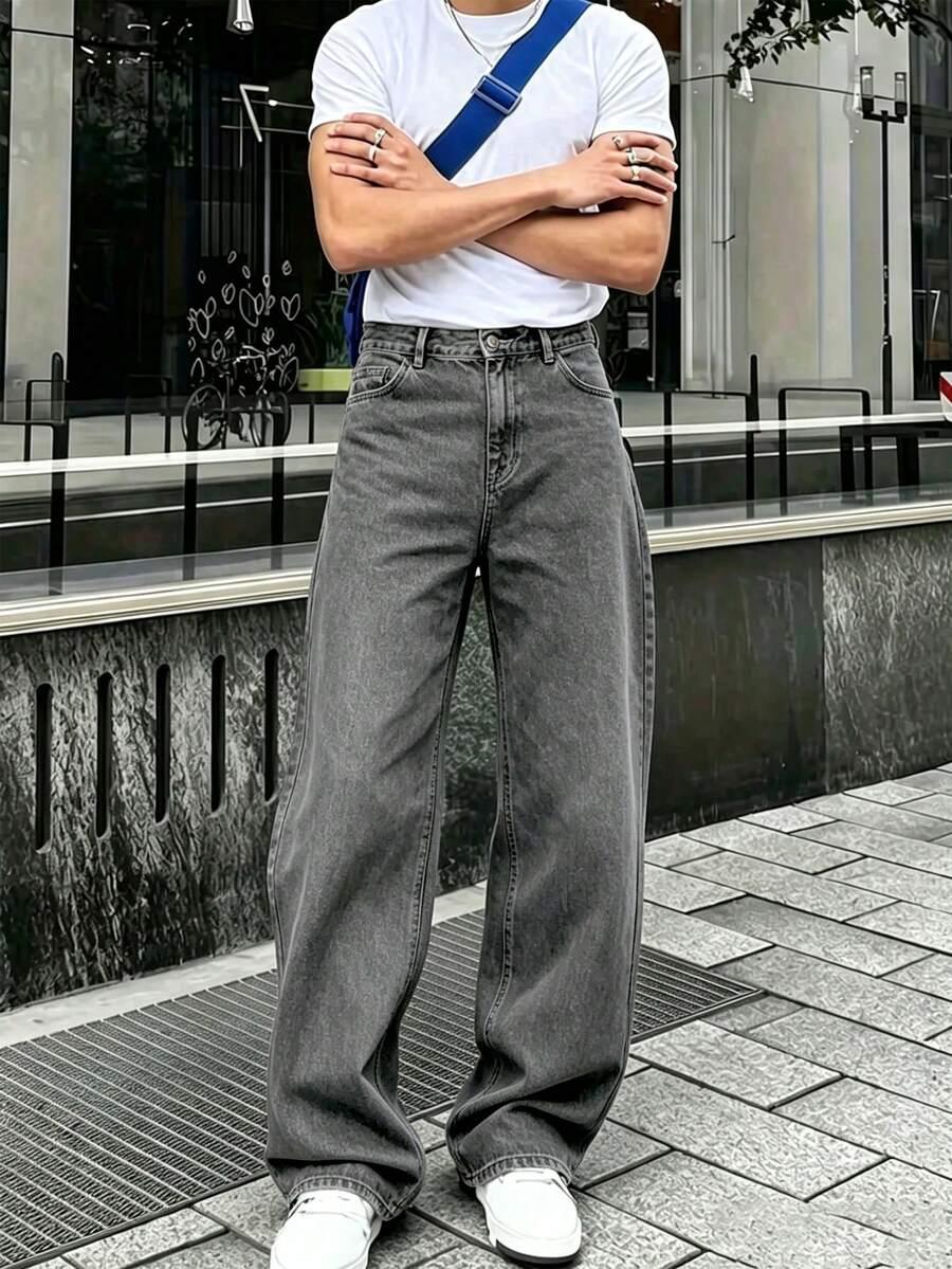 men's fashion retro loose wide leg jeans