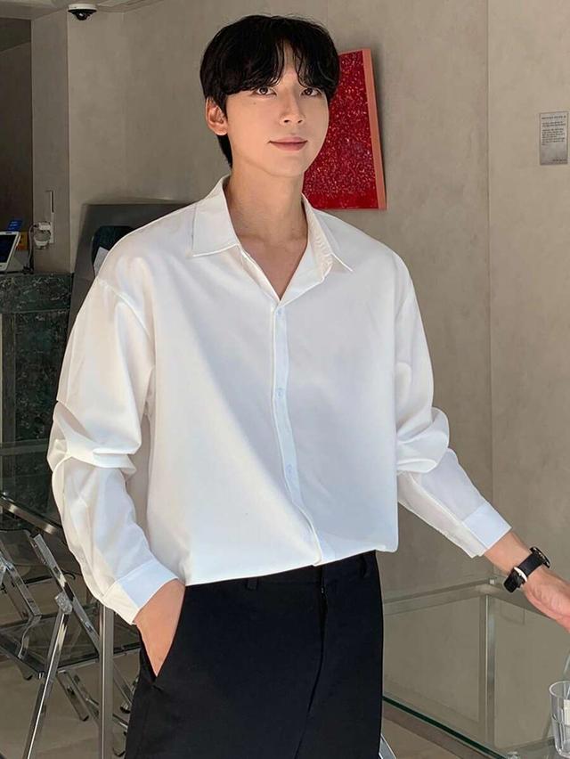 dazy men solid white long sleeve button shirt