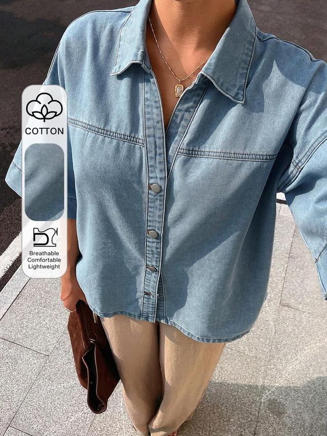 lightweight blue cotton denim button down shirt