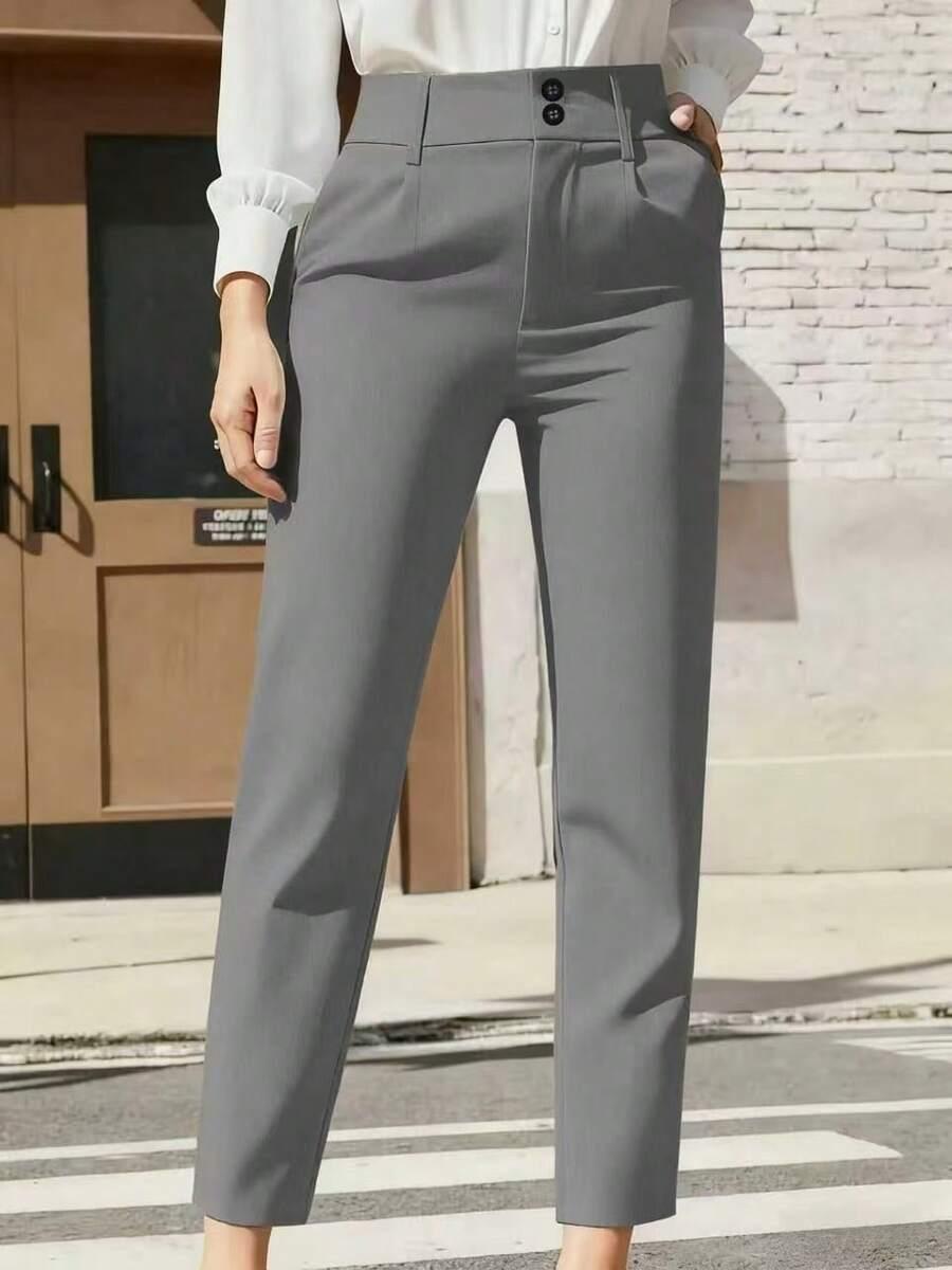 autumn high waist double button professional trousers