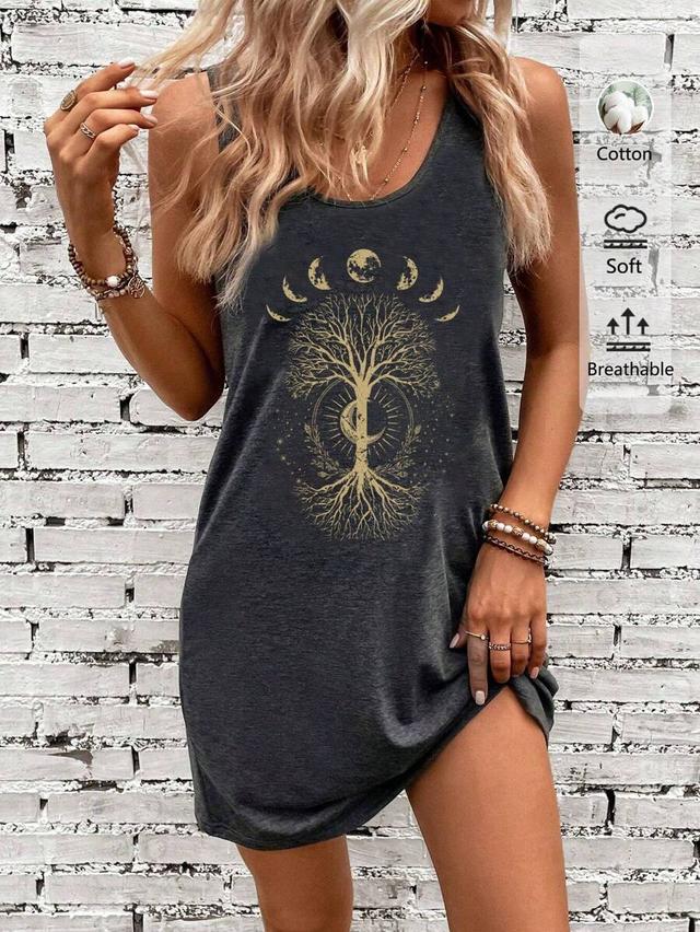 dark grey boho mandala print sleeveless tank dress