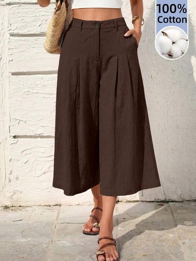 brown casual vacation linen capri pants