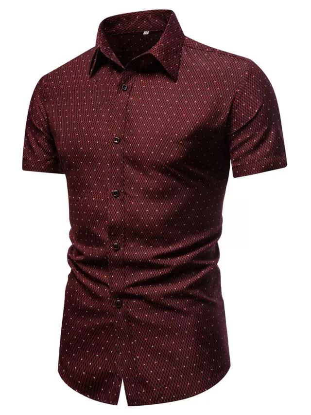 burgundy argyle print short sleeve button up shirt