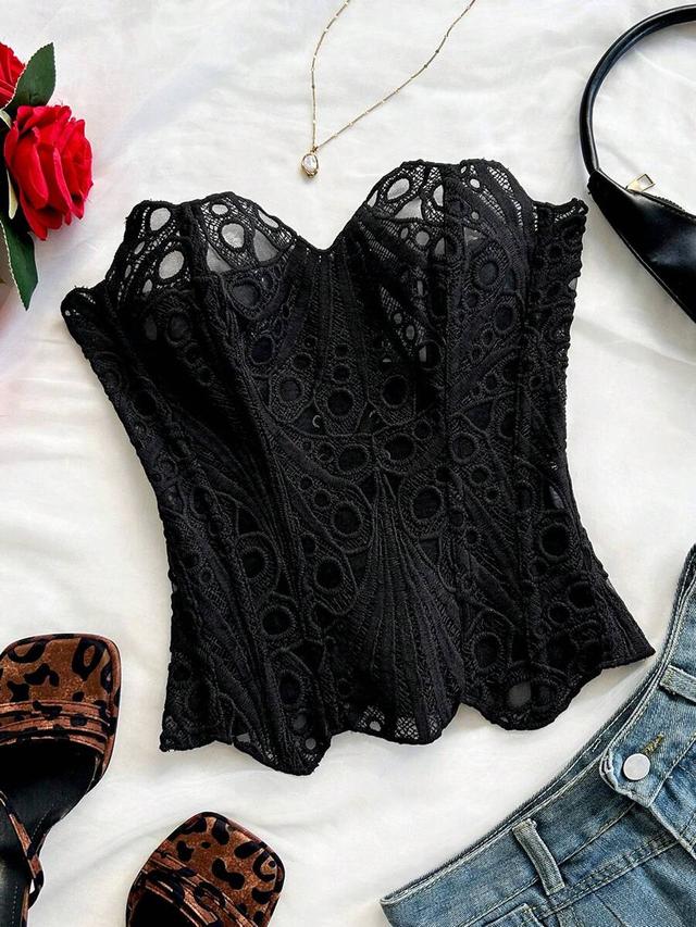 black lace corset bustier with fishbone contouring
