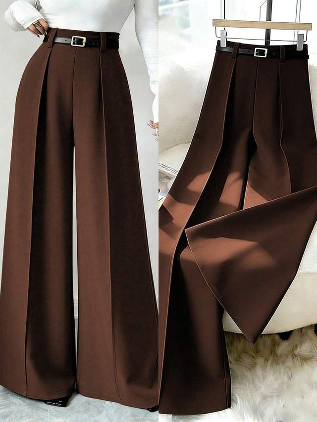 espresso brown high waist wide leg tailored trousers