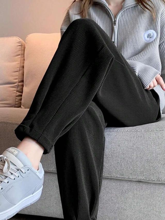 black ribbed knit casual commuter sweatpants