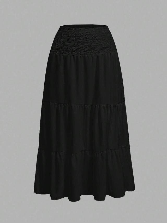 black solid color minimalist tiered casual skirt