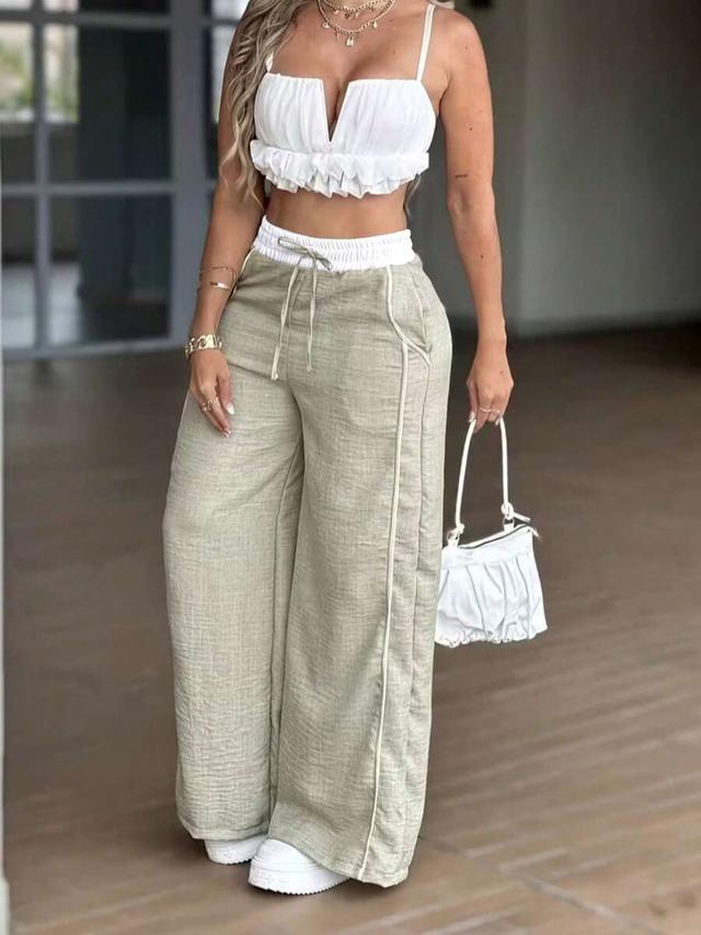 light greenish-gray high waist wide leg casual pants