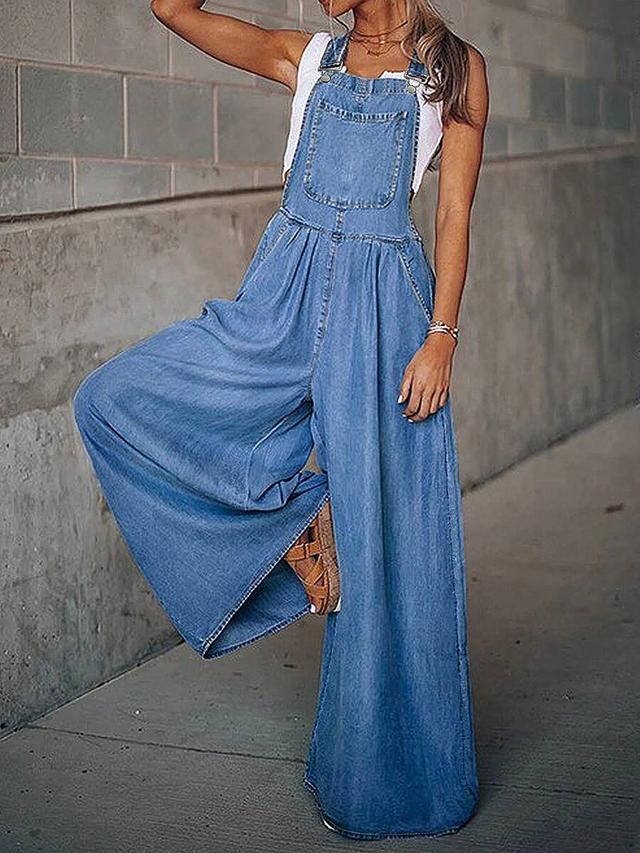 wide leg denim dungaree jumpsuit