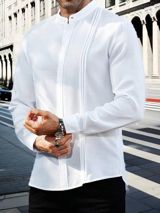 white long sleeve mandarin collar formal shirt