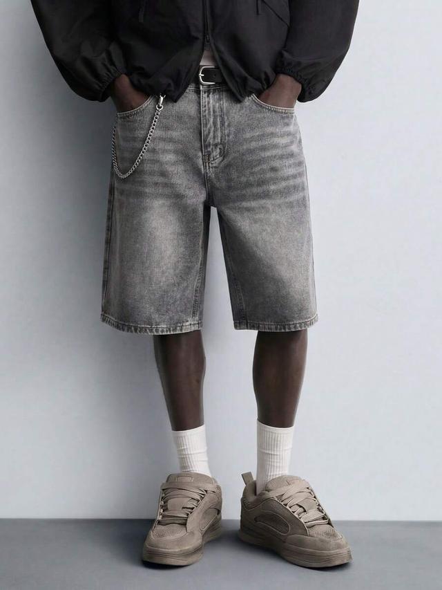 men's distressed washed gray denim shorts