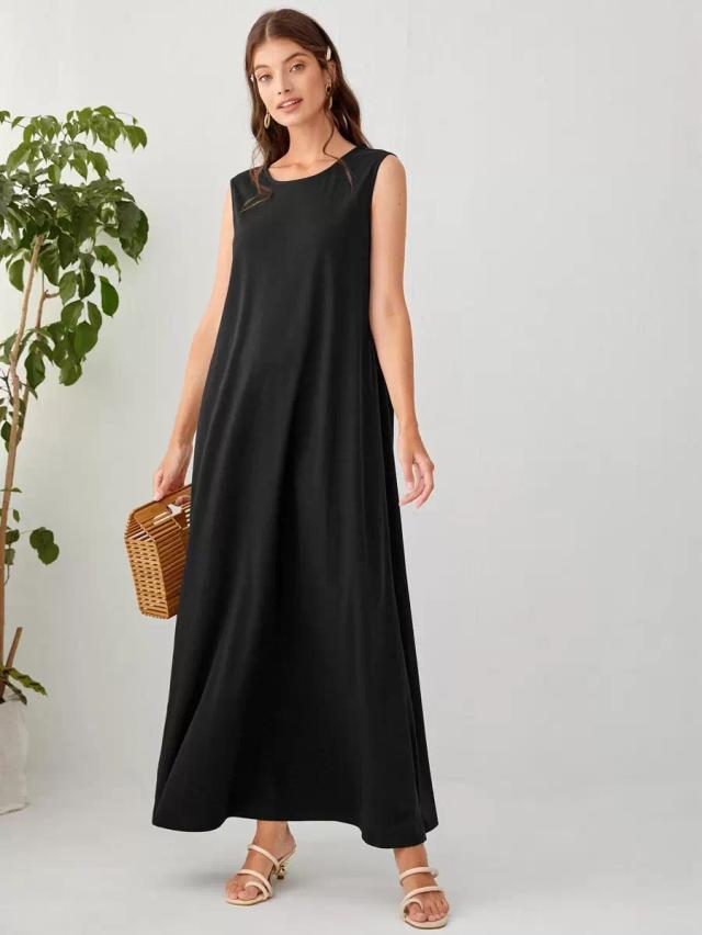 al najma round neck black tank dress