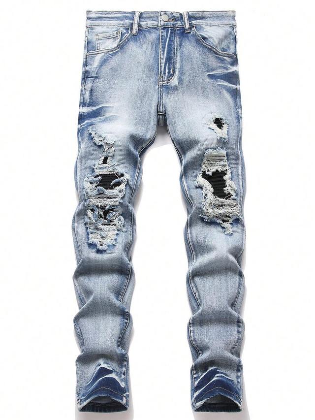 manfinity roughcore distressed light wash denim jeans