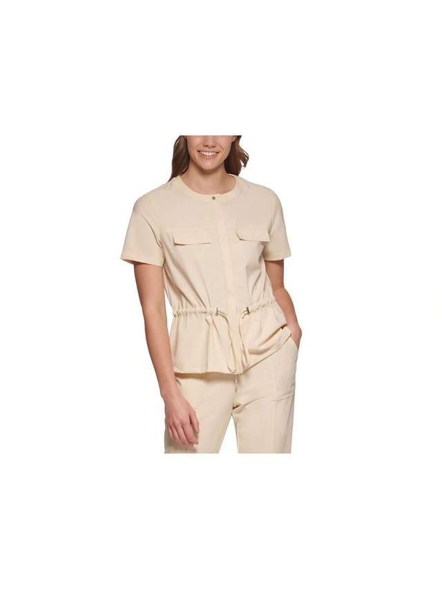 calvin klein womens short sleeve drawstring waist jacket