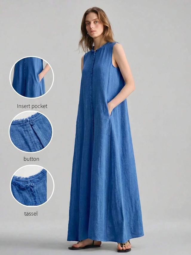 royal blue textured sleeveless long vacation dress