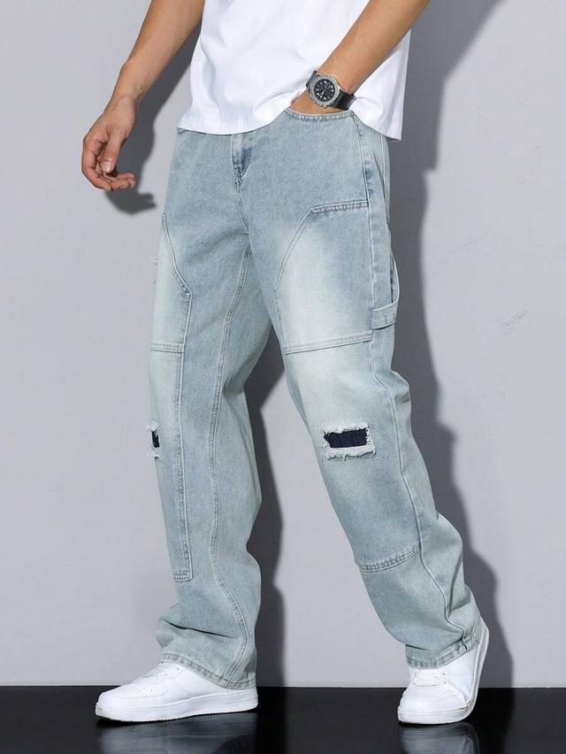 men's light wash ripped pocket denim jeans