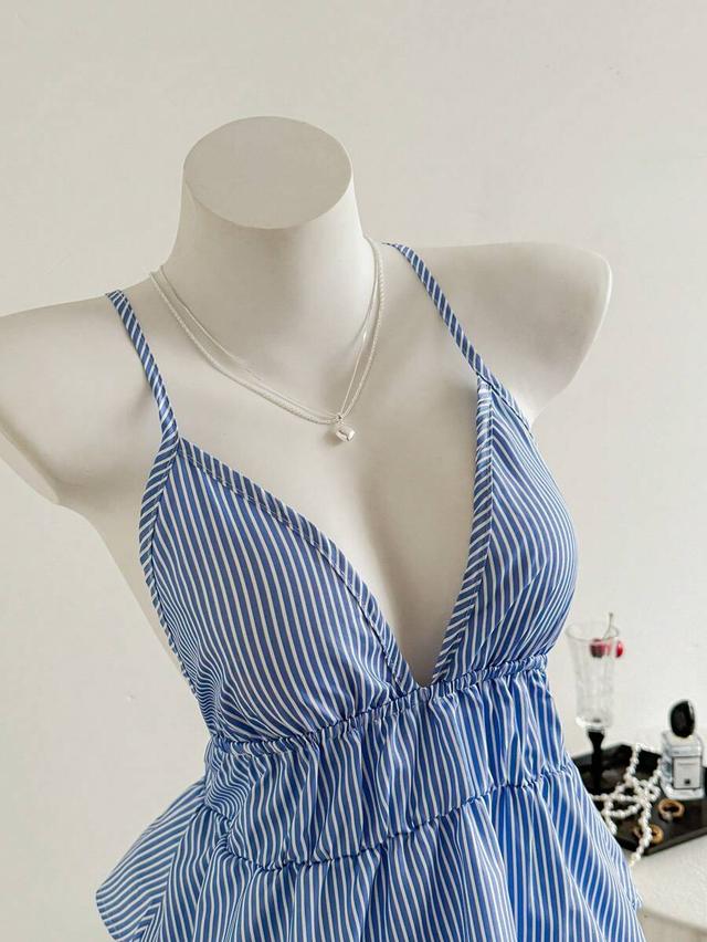 elamini casual striped backless halter top
