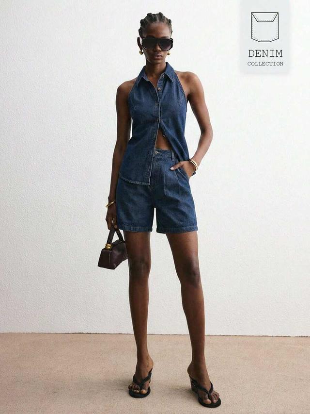 relaxed denim halter top and shorts set
