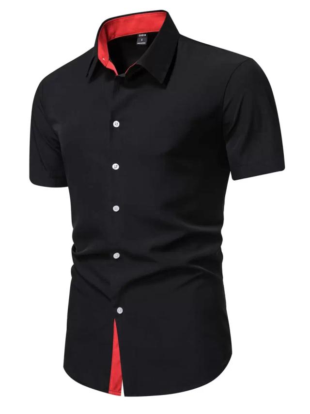 black short sleeve button up shirt with red contrast