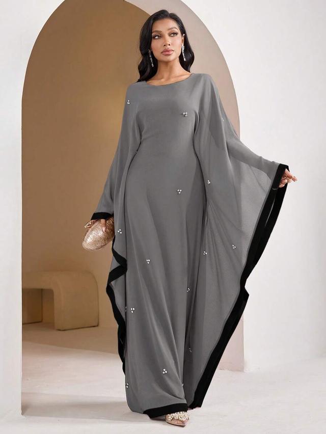 grey colorblock bat wing sleeve formal party dress