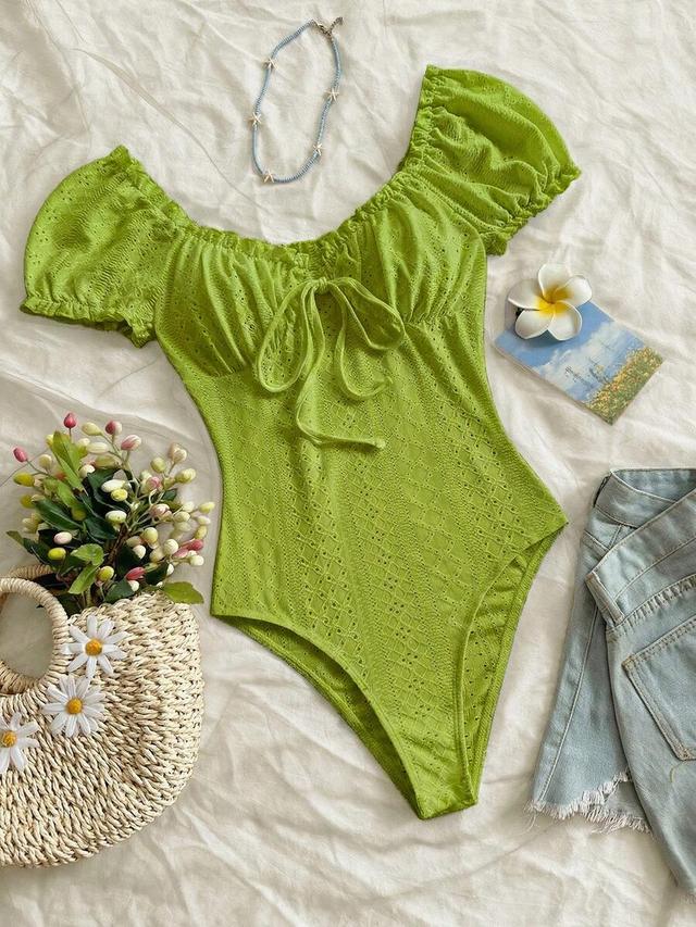 lime green eyelet knit petal sleeve bodysuit